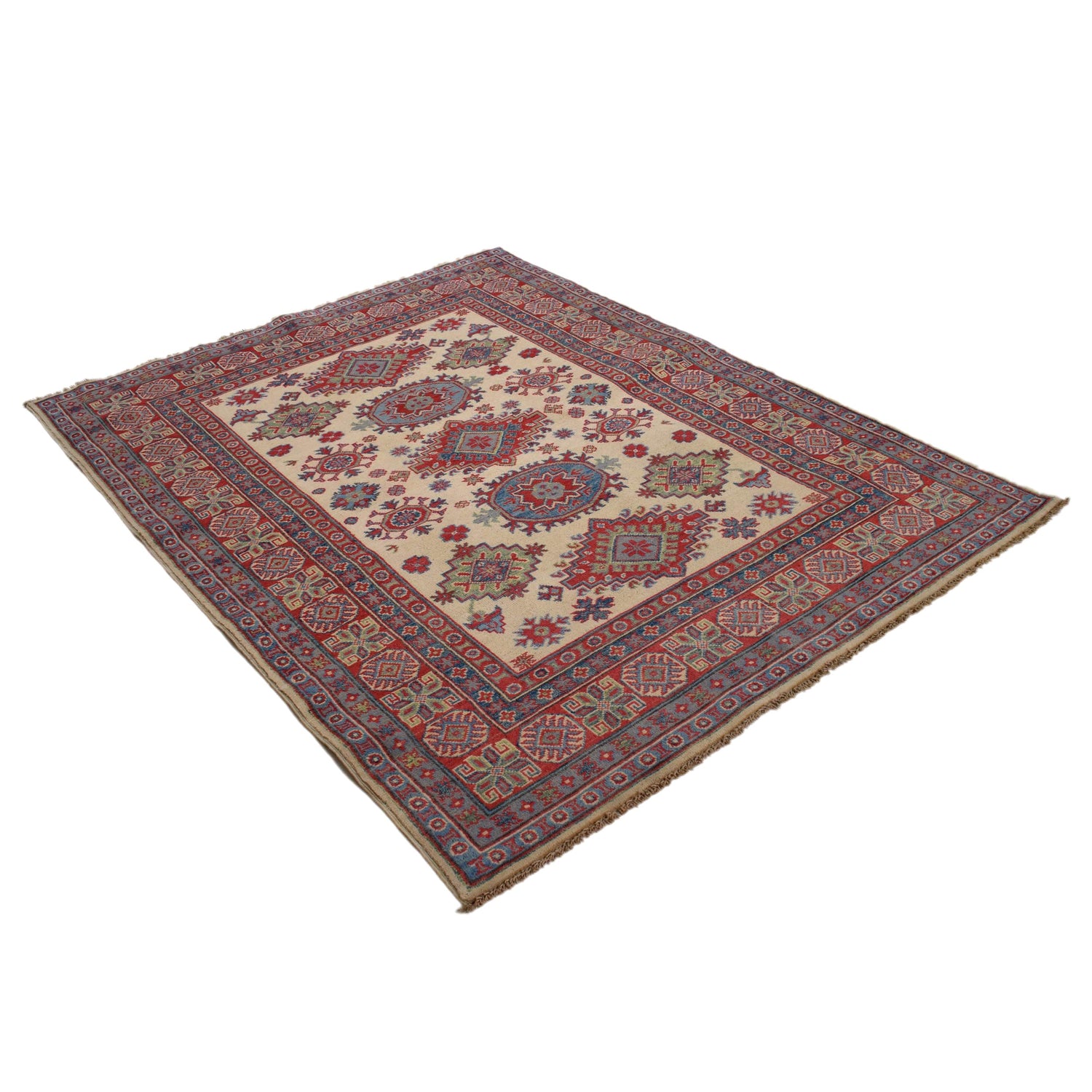 Kazak Rug Handmade Ivory Medallion 4x7 ft