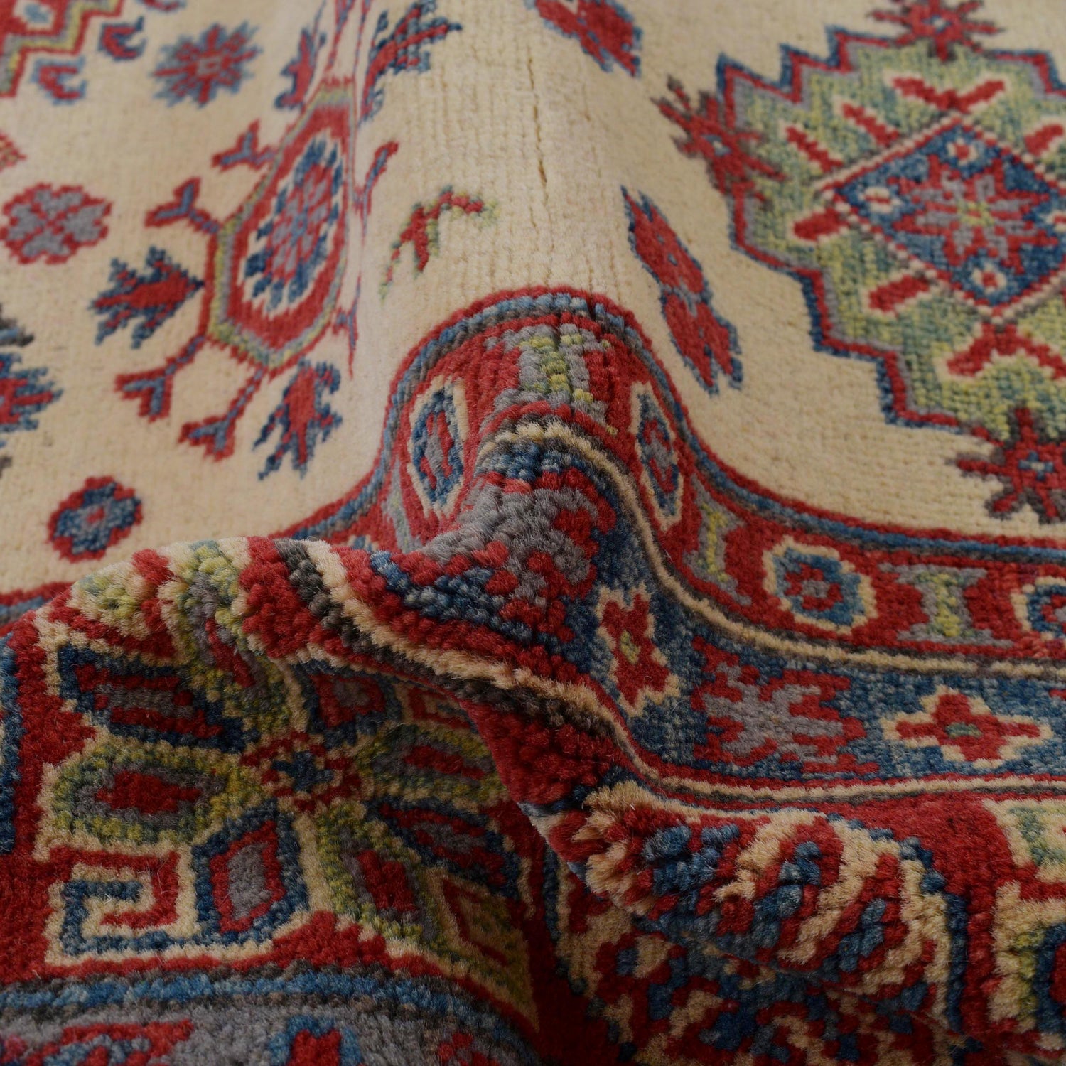 Kazak Rug Handmade Ivory Medallion 4x7 ft