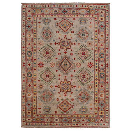 Kazak Rug Handmade Beige Medallion 4x6 ft