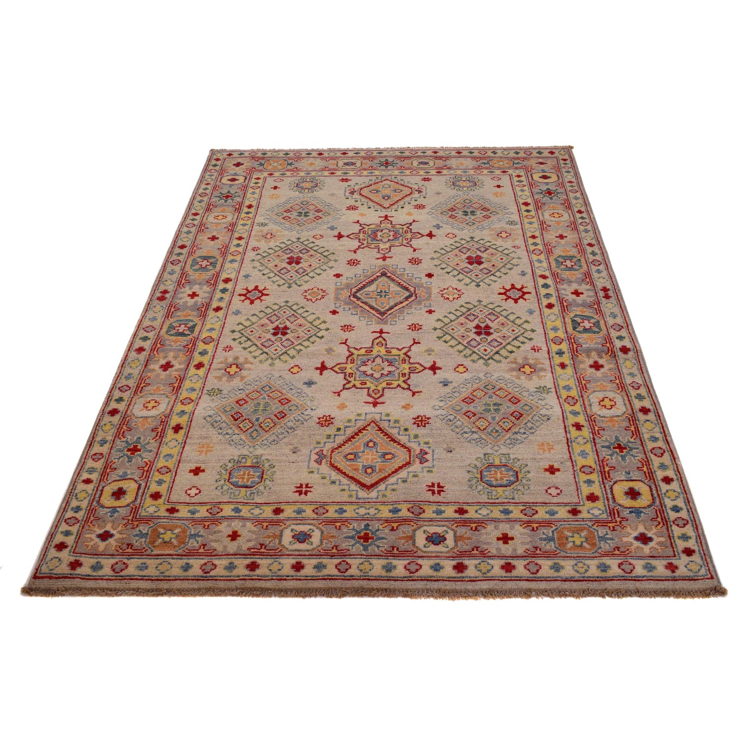 Kazak Rug Handmade Beige Medallion 4x6 ft