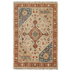 Oushak Area Rug Handmade Beige Floral 4x6 ft