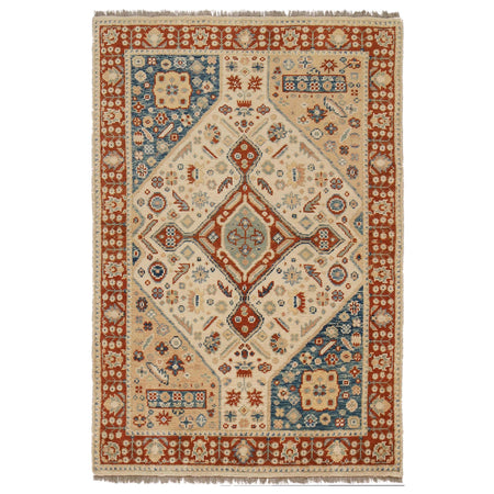 Oushak Area Rug Handmade Beige Floral 4x6 ft