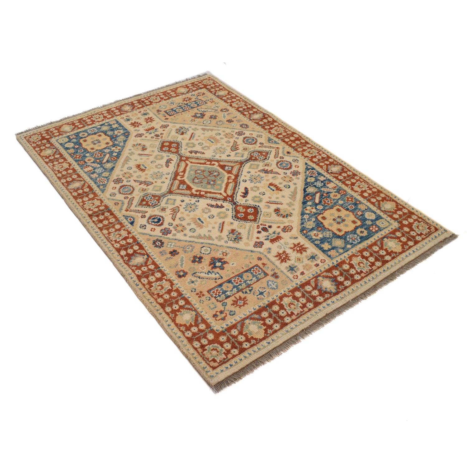 Oushak Area Rug Handmade Beige Floral 4x6 ft