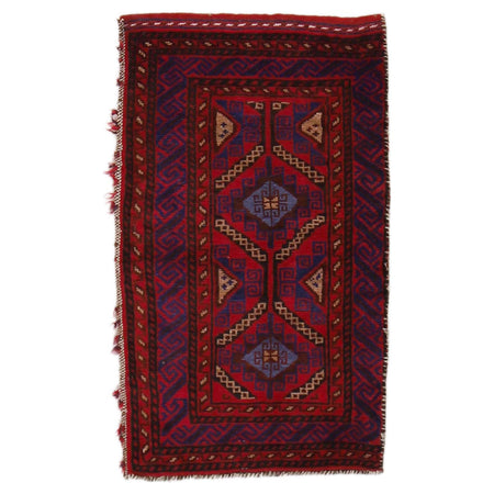 Balisht Area Rug Handmade Red Geometric 2x3 ft