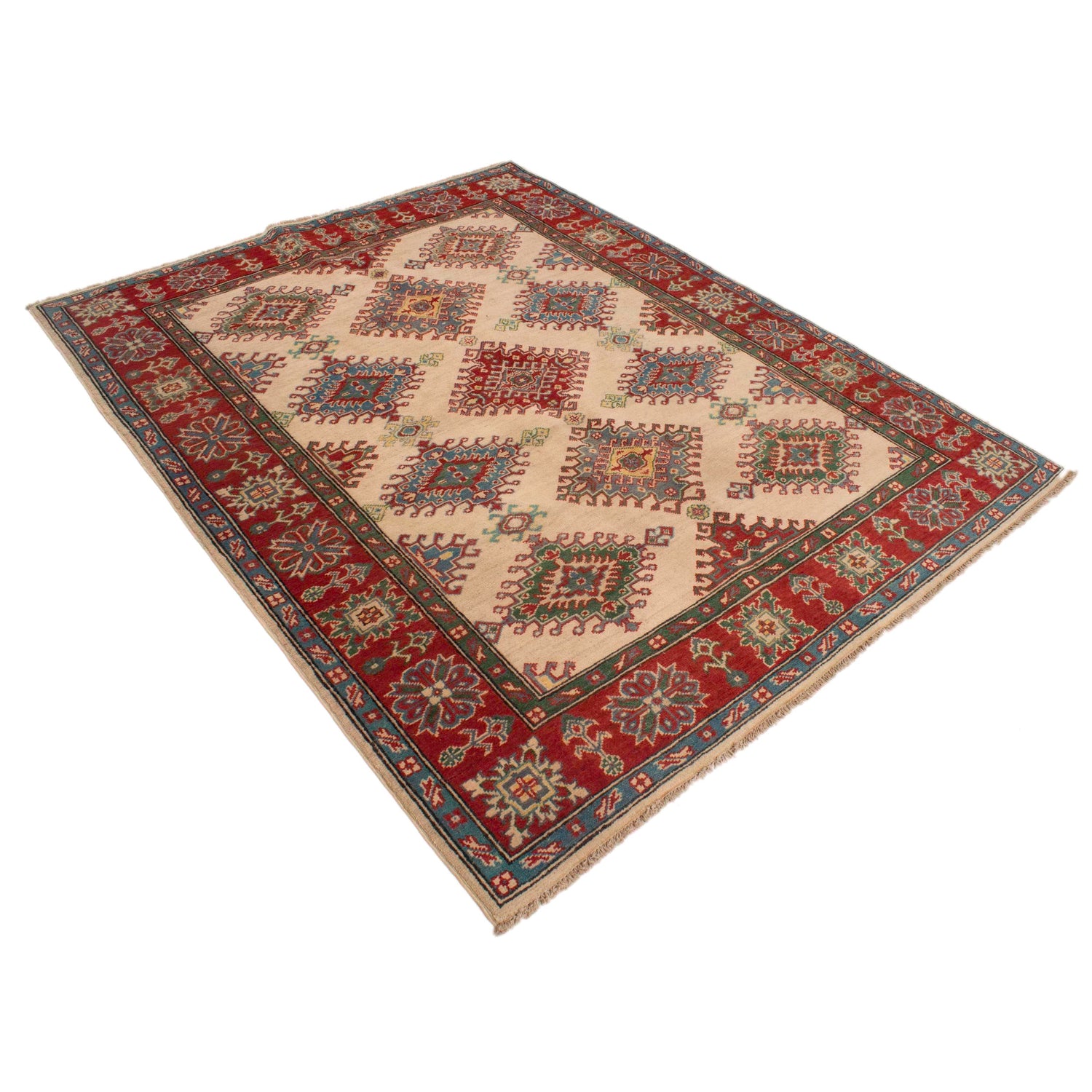 Kazak Rug Handmade Ivory Medallion 4x7 ft