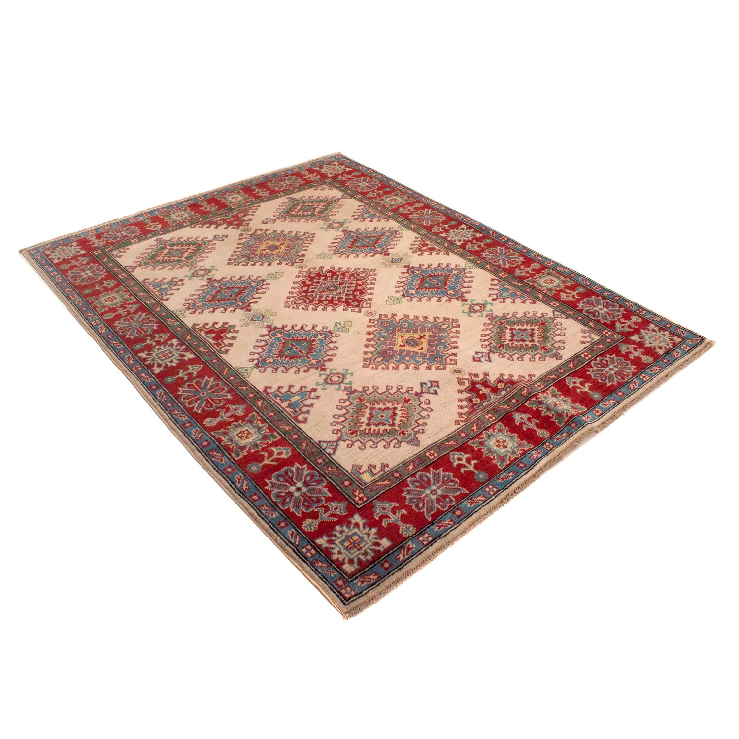 Kazak Rug Handmade Ivory Medallion 4x7 ft