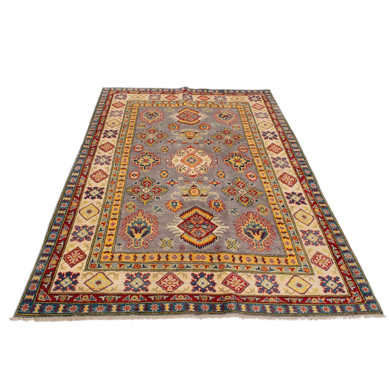 Kazak Rug Handmade Gray Medallion 4x7 ft