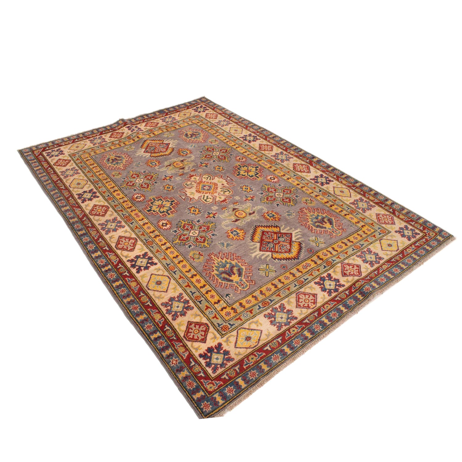 Kazak Rug Handmade Gray Medallion 4x7 ft