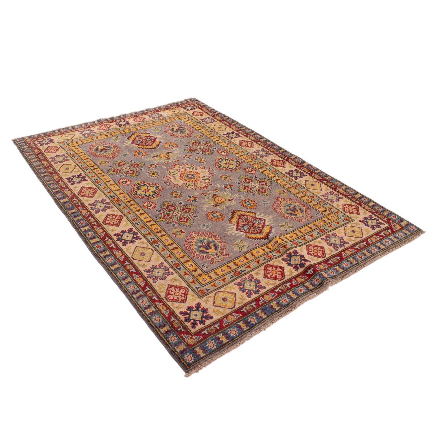 Kazak Rug Handmade Gray Medallion 4x7 ft