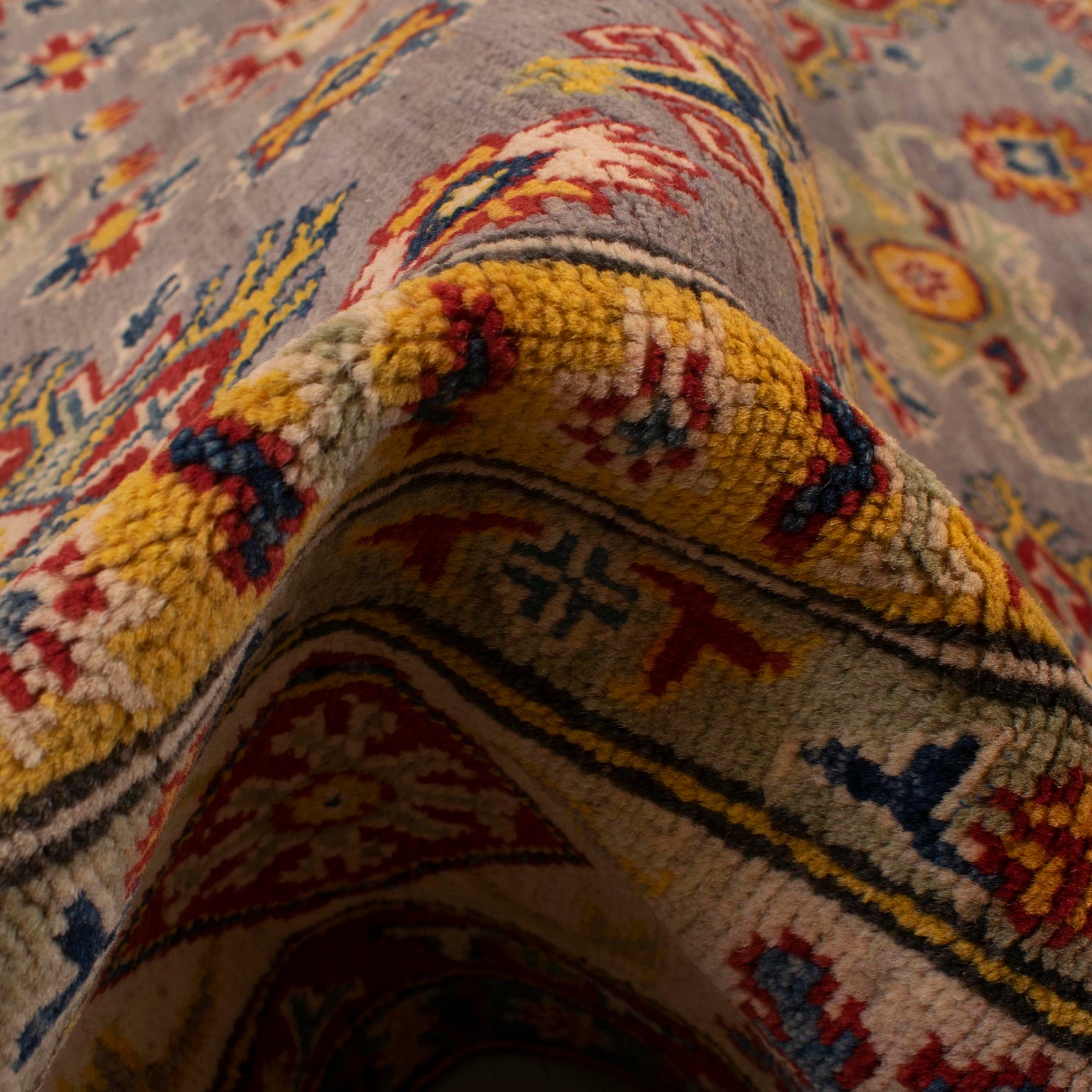 Kazak Rug Handmade Gray Medallion 4x7 ft