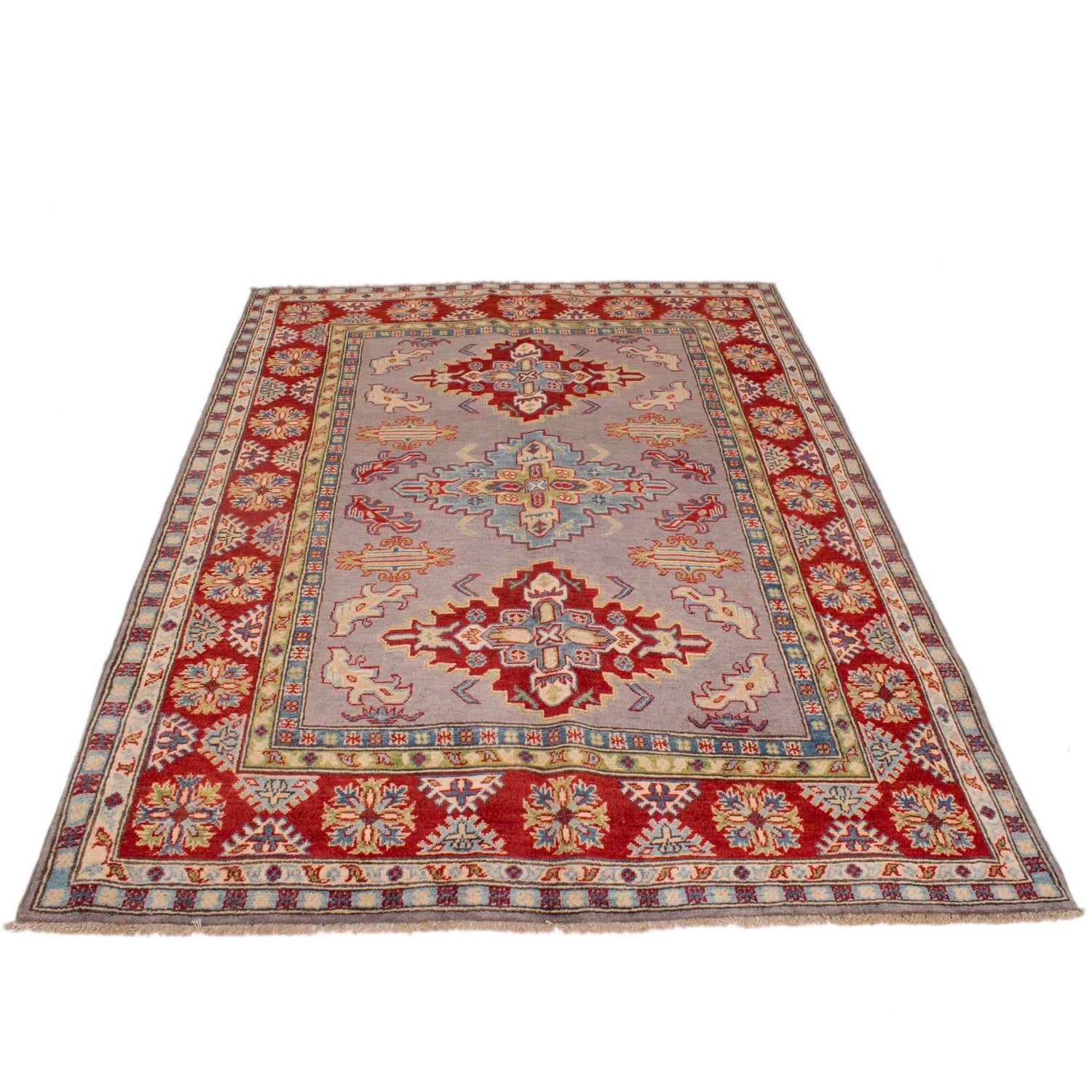 Kazak Rug Handmade Gray Medallion 4x7 ft