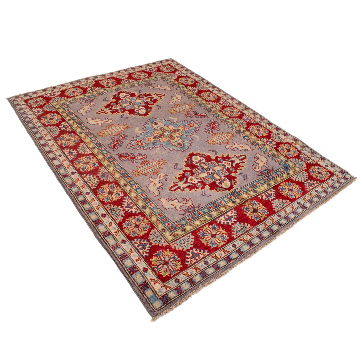 Kazak Rug Handmade Gray Medallion 4x7 ft