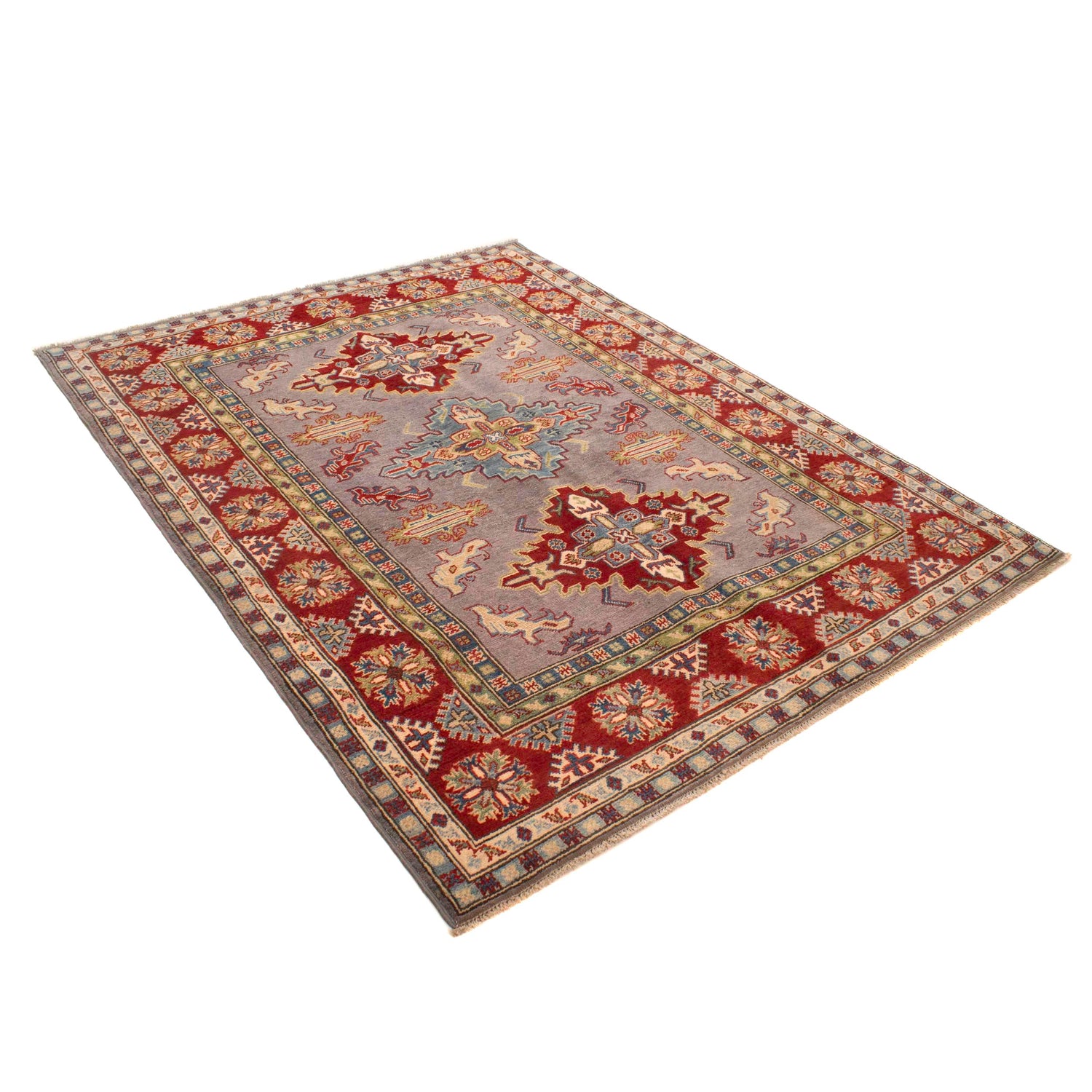 Kazak Rug Handmade Gray Medallion 4x7 ft