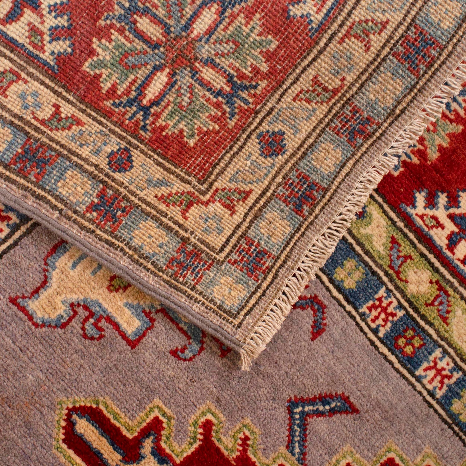 Kazak Rug Handmade Gray Medallion 4x7 ft