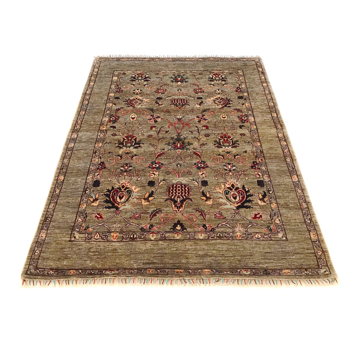 Sultani Area Rug Handmade Gray Floral 5x8 ft