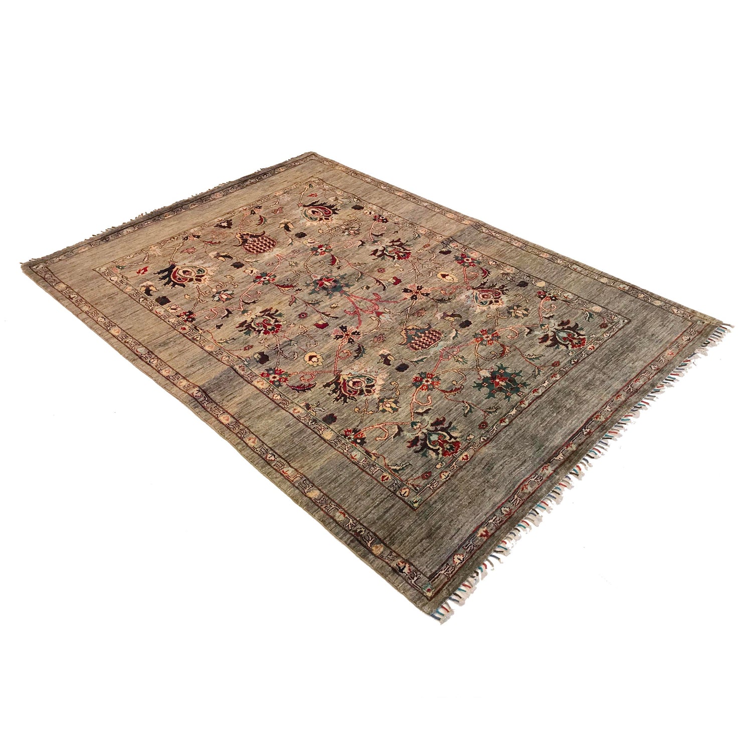 Sultani Area Rug Handmade Gray Floral 5x8 ft
