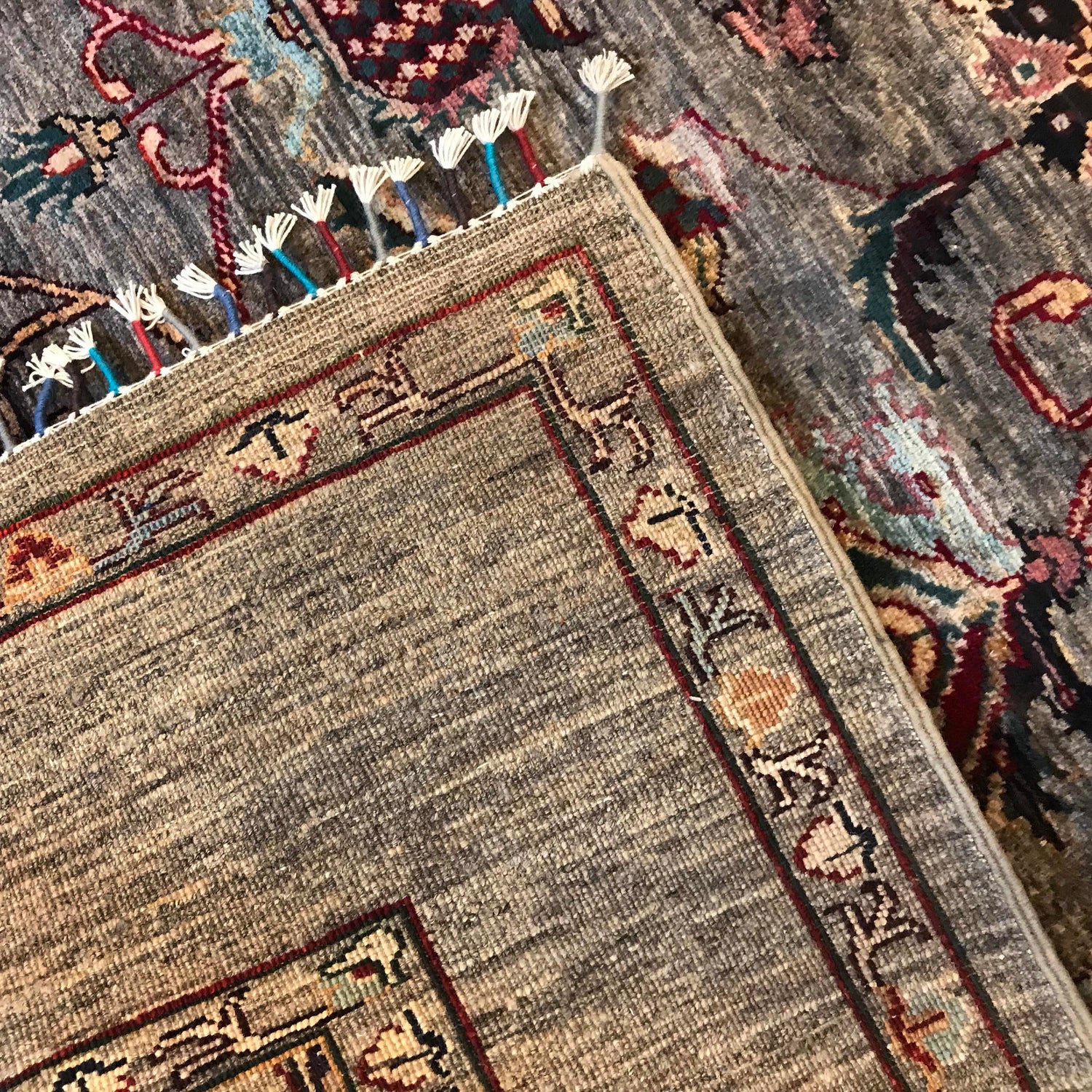 Sultani Area Rug Handmade Gray Floral 5x8 ft