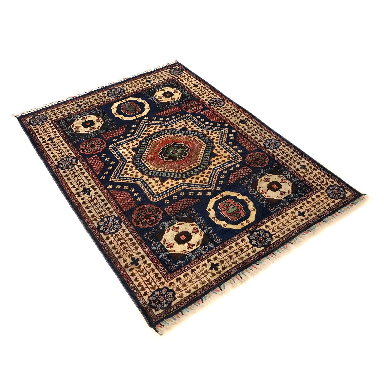 Mamluk Area Rug Handmade Blue Medallion 3x5 ft