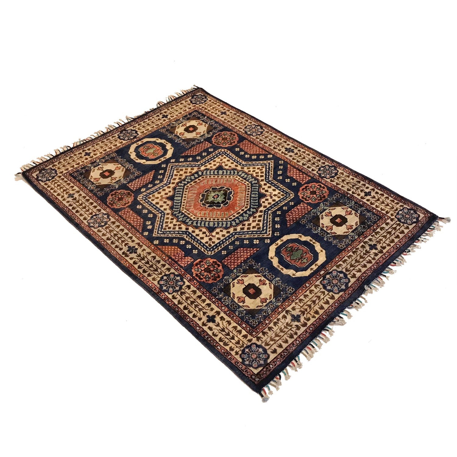 Mamluk Area Rug Handmade Blue Medallion 3x5 ft