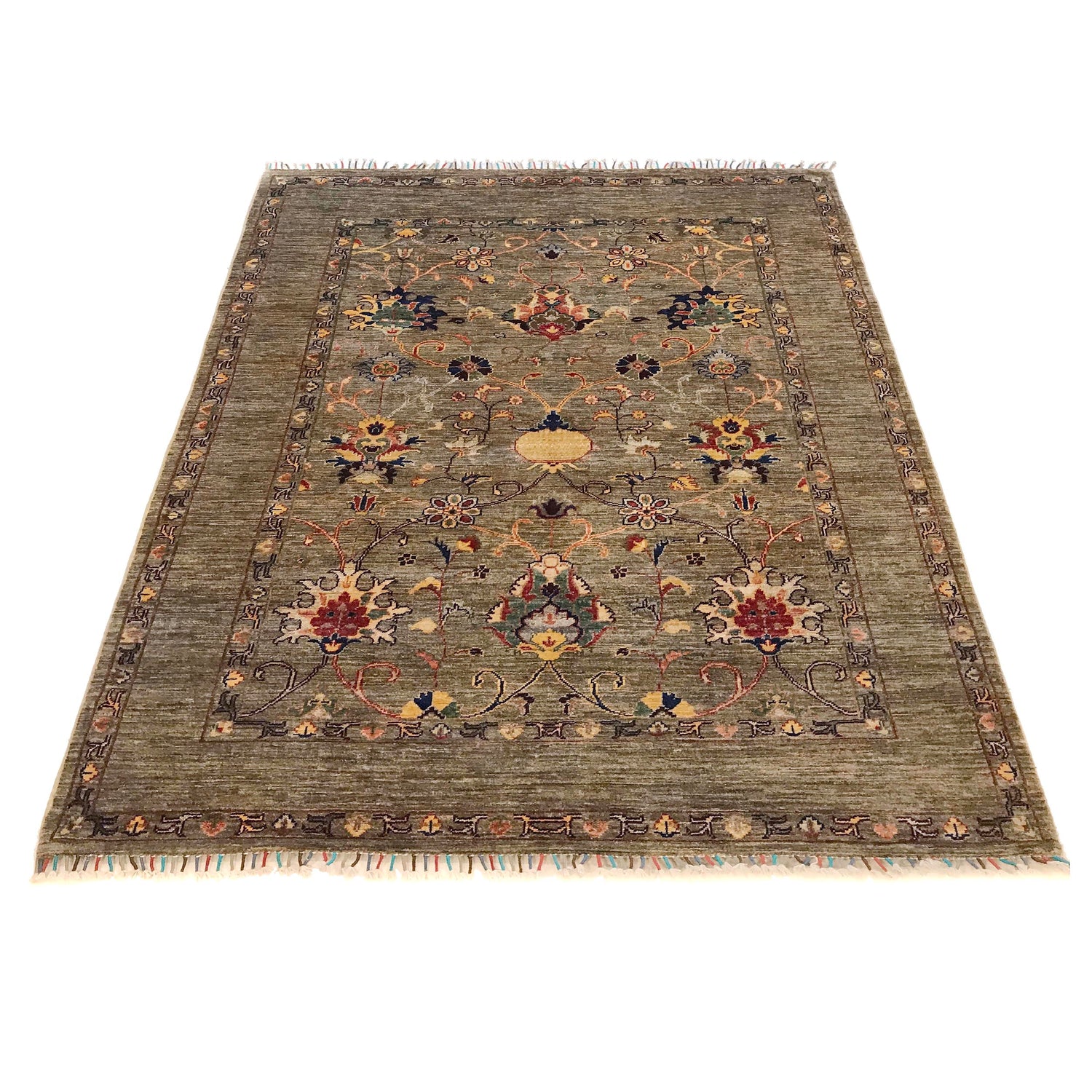 Sultani Area Rug Handmade Beige Floral 4x7 ft