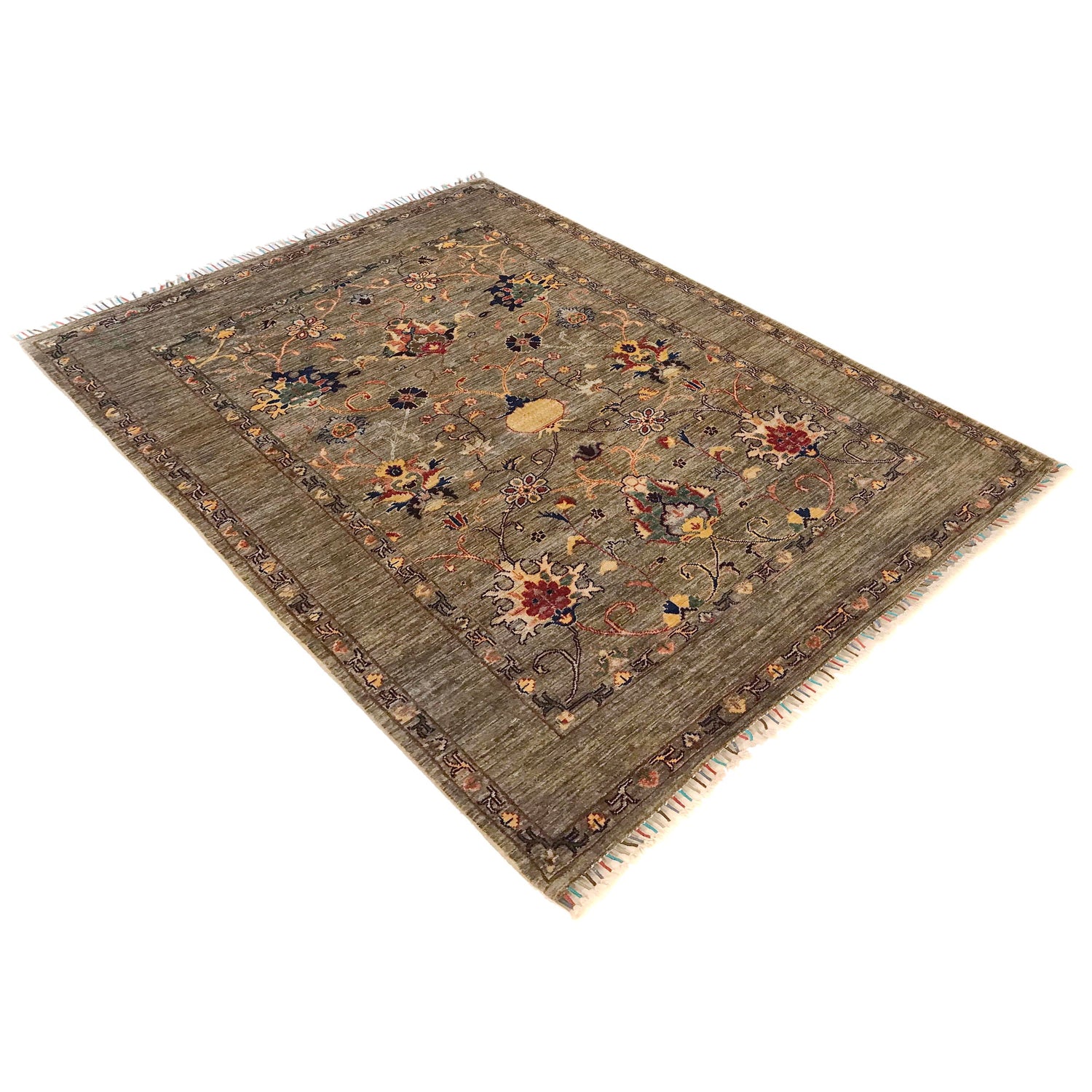 Sultani Area Rug Handmade Beige Floral 4x7 ft
