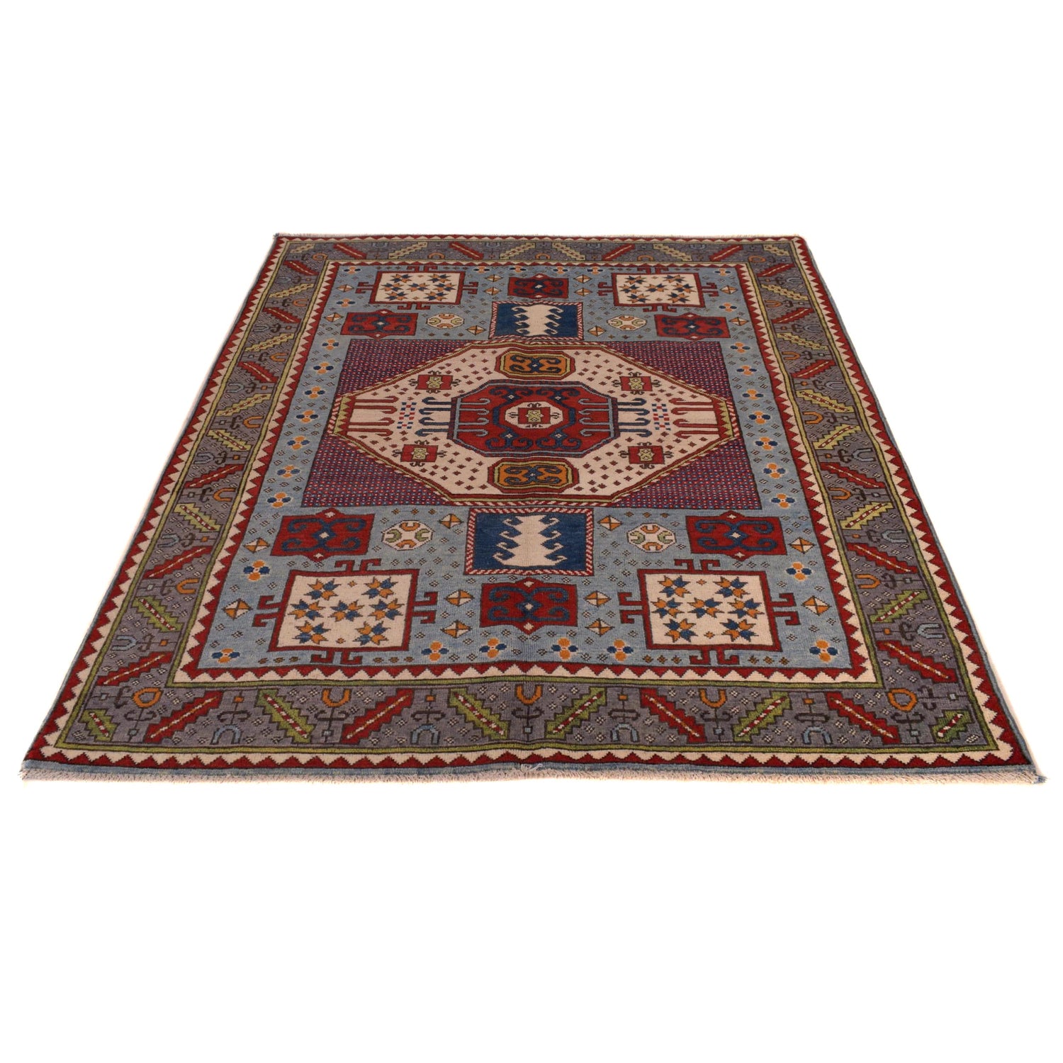 Mamluk Area Rug Handmade Multi Medallion 4x7 ft