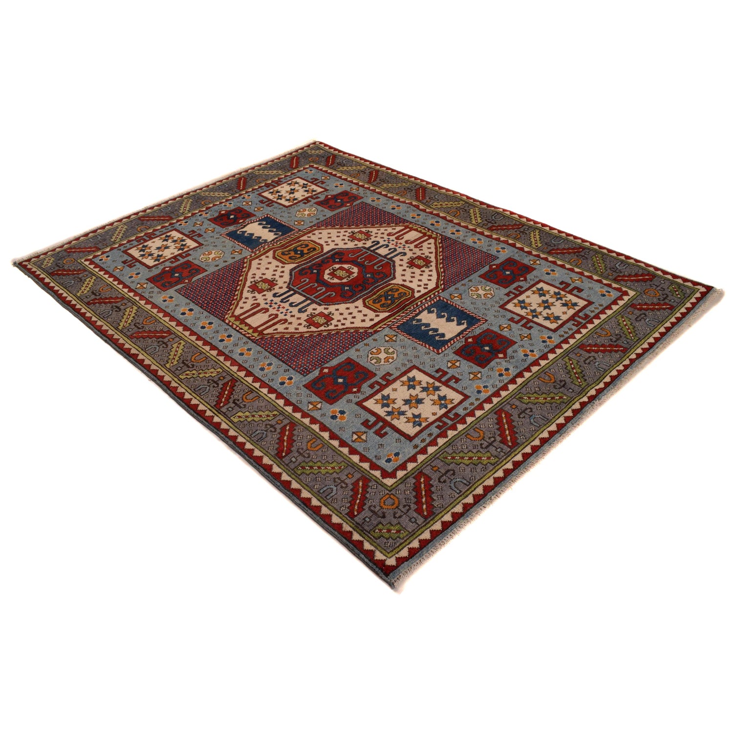 Mamluk Area Rug Handmade Multi Medallion 4x7 ft