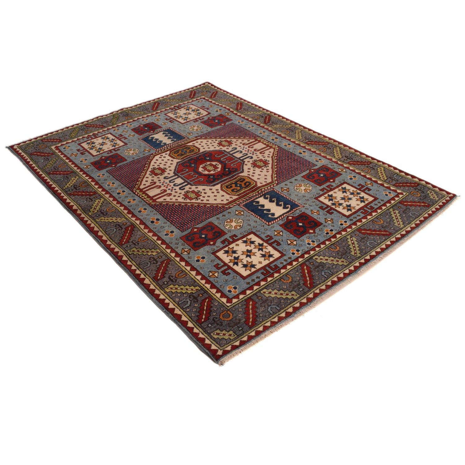 Mamluk Area Rug Handmade Multi Medallion 4x7 ft