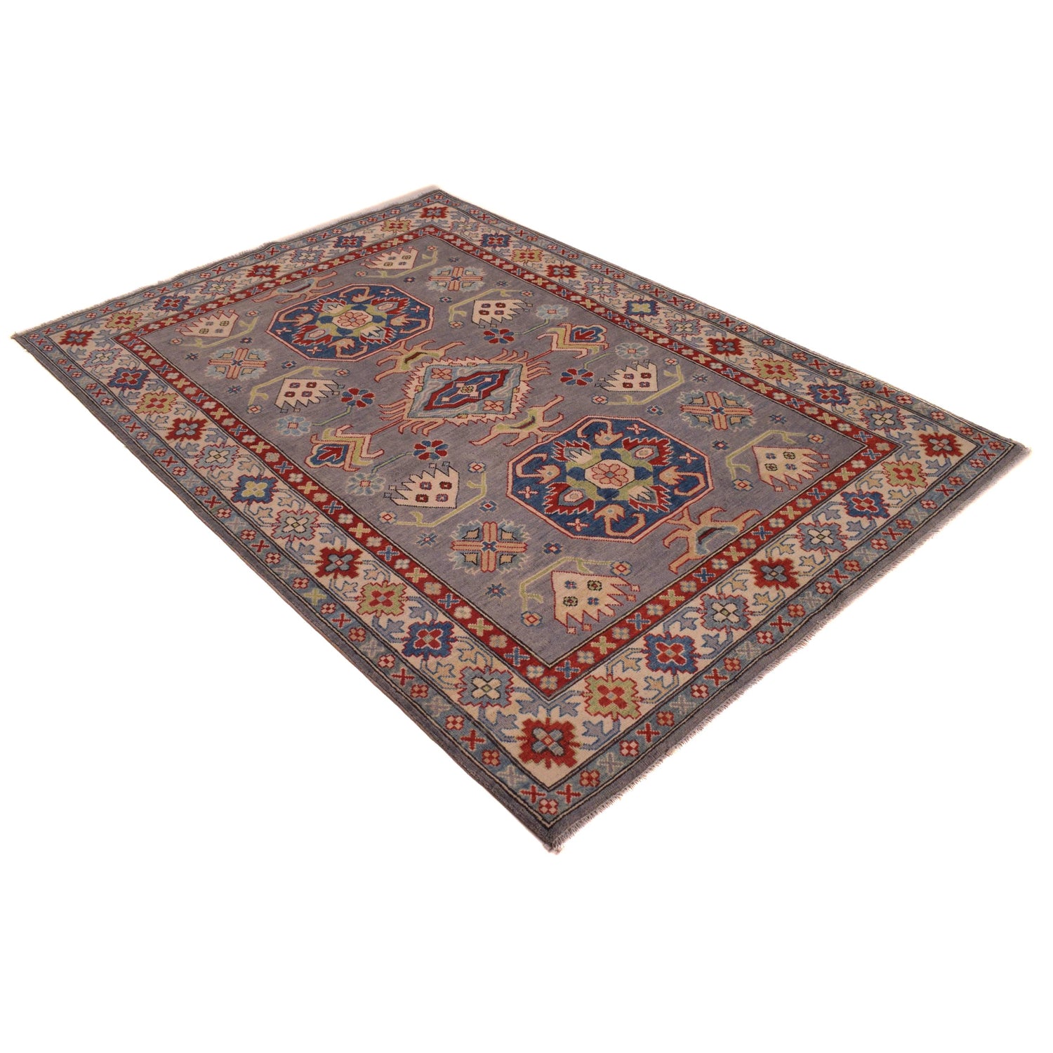 Kazak Rug Handmade Gray Medallion 4x7 ft
