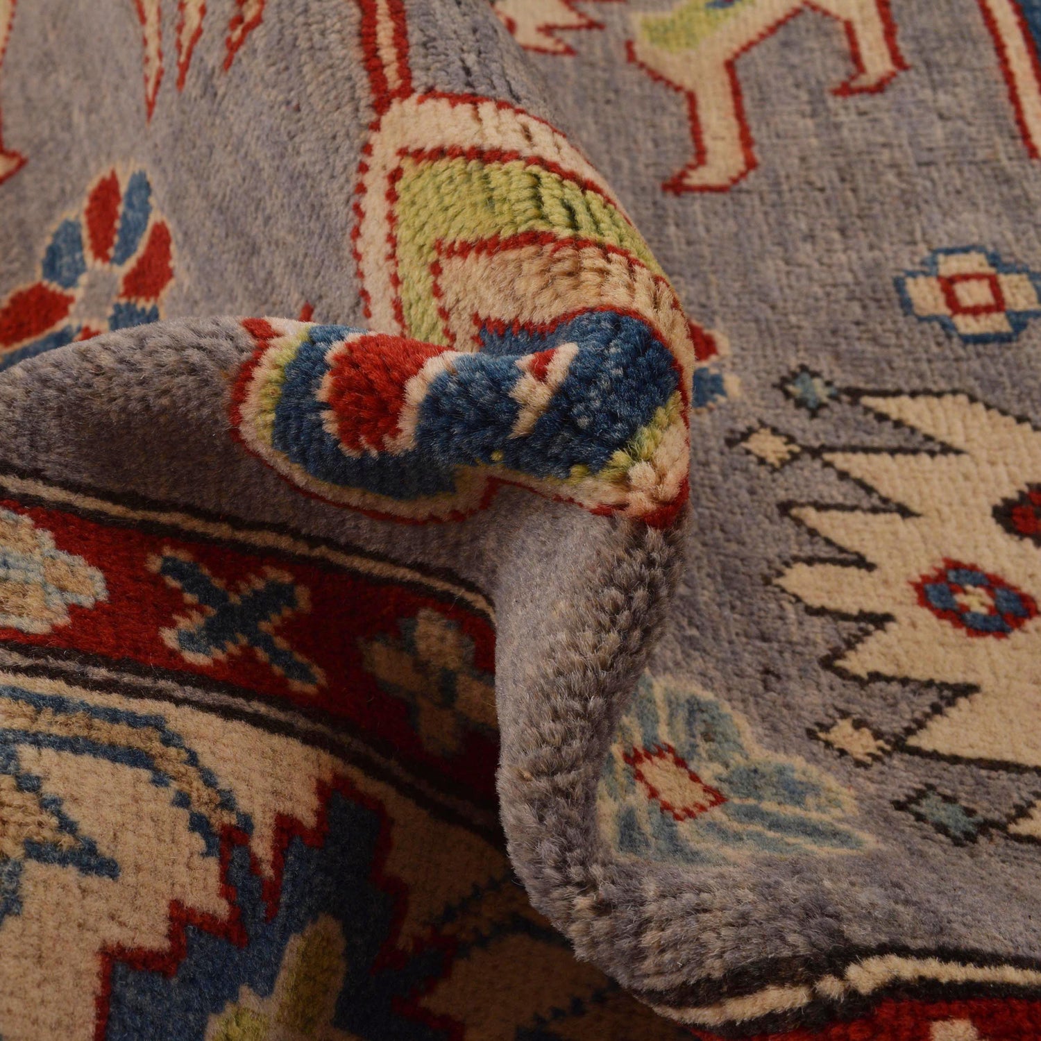 Kazak Rug Handmade Gray Medallion 4x7 ft