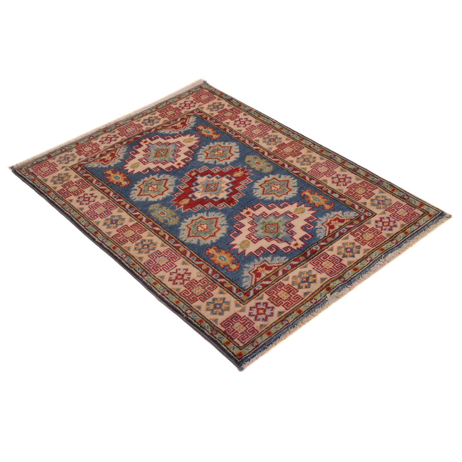 Kazak Rug Handmade Blue Medallion 2x4 ft