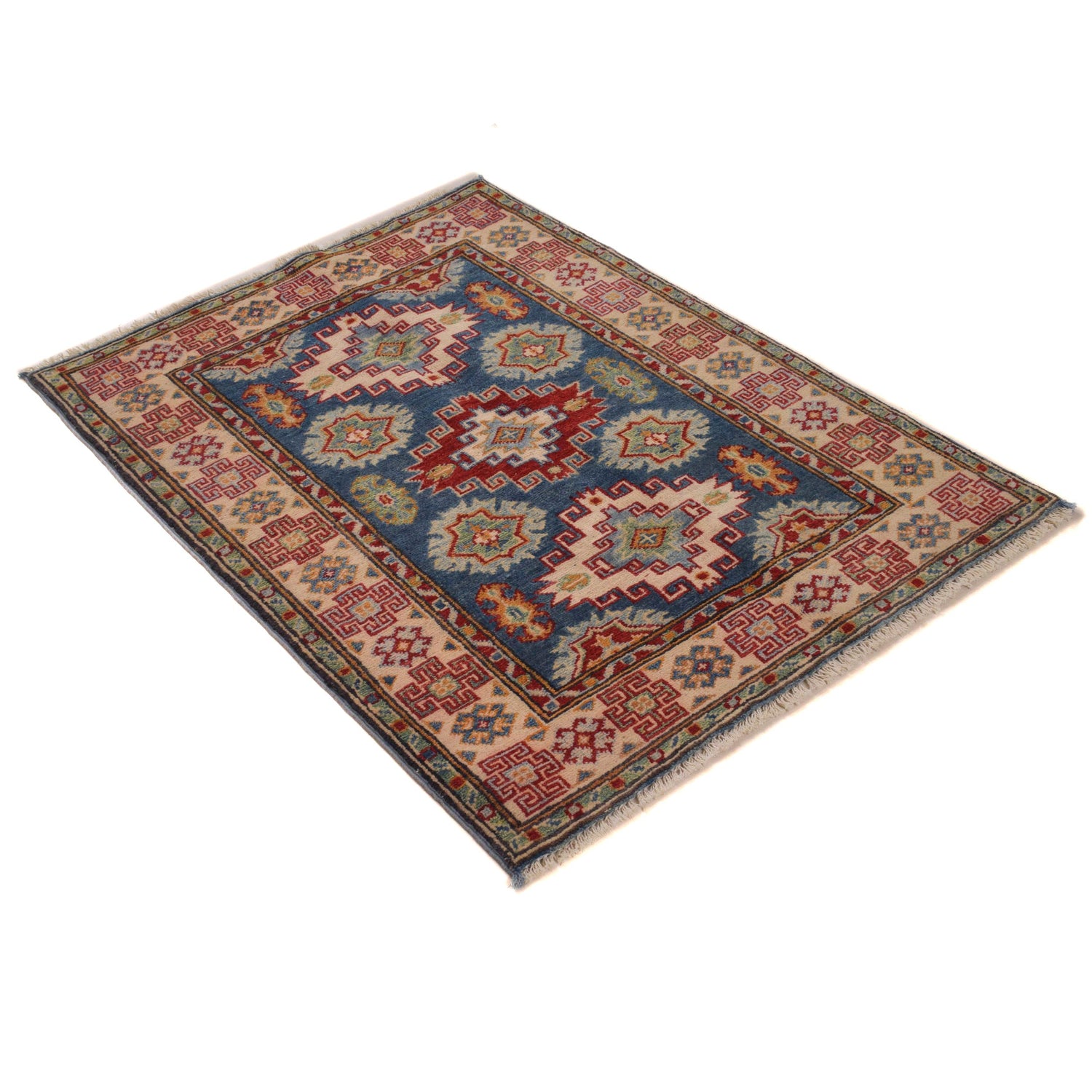 Kazak Rug Handmade Blue Medallion 2x4 ft