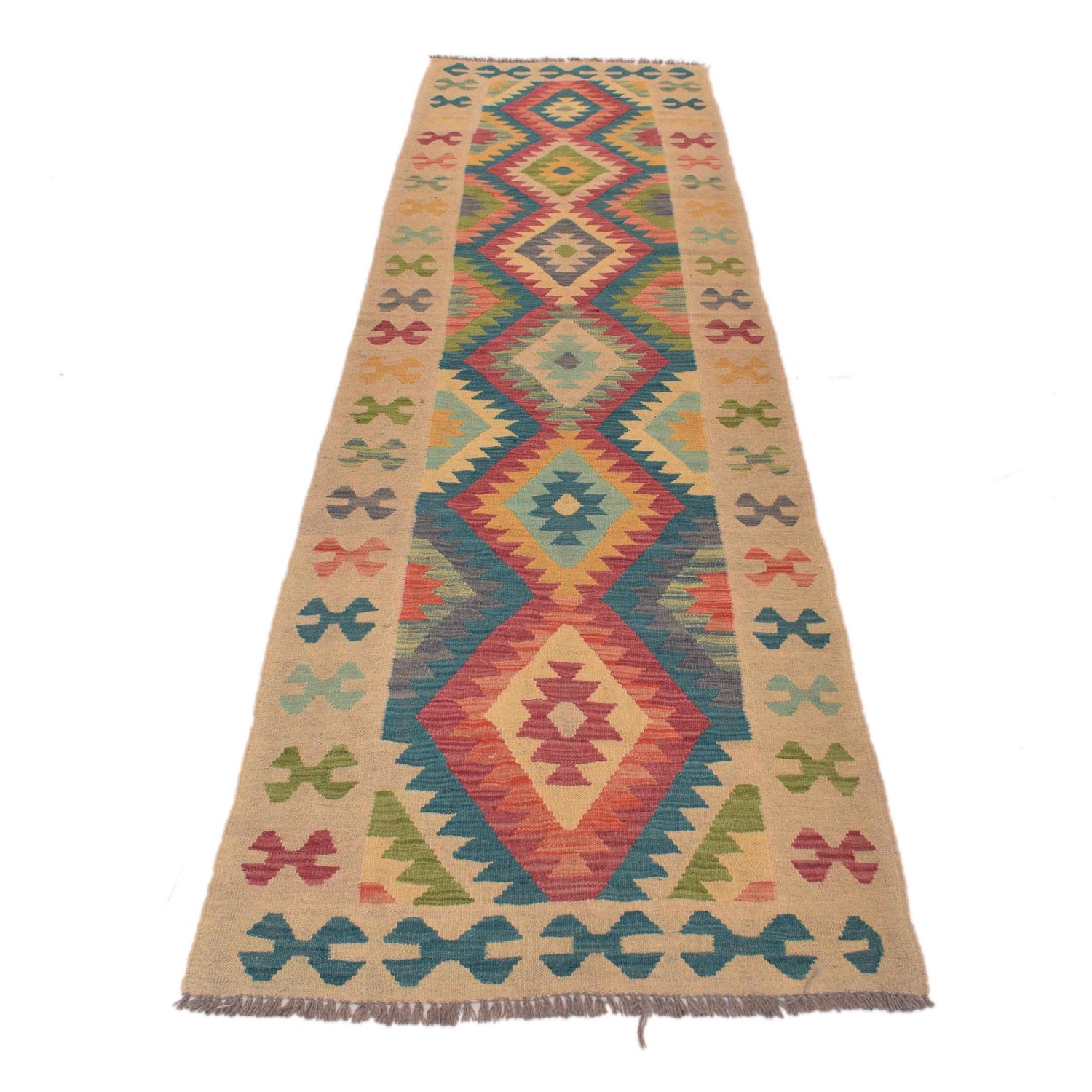 Handmade Multi Kilim Geometric 10' Runner