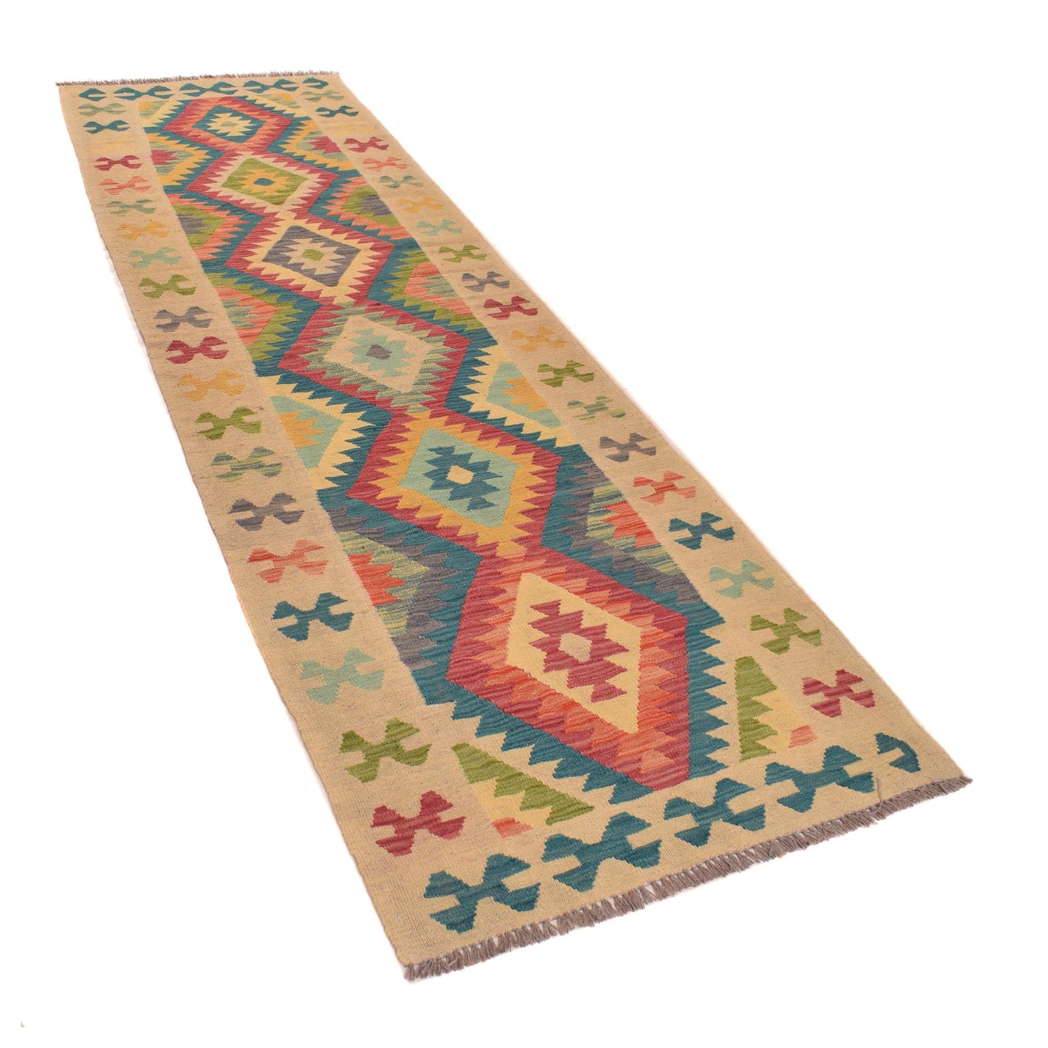 Handmade Multi Kilim Geometric 10' Runner