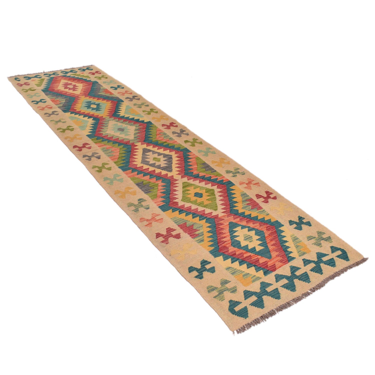 Handmade Multi Kilim Geometric 10' Runner