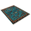War Area Rug Handmade Blue Tank + Helicopter + Riffle 3x5 ft