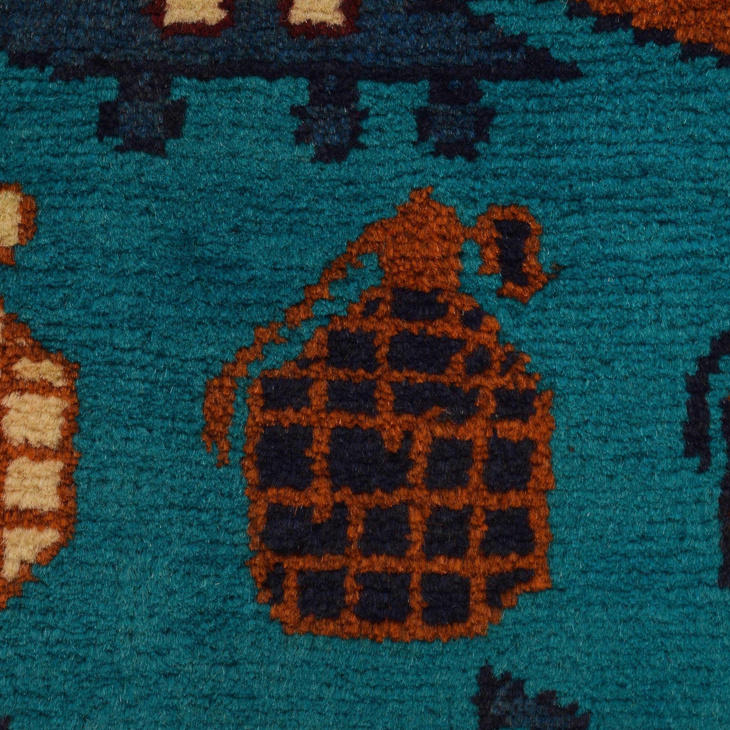 War Area Rug Handmade Blue Tank + Helicopter + Riffle 3x5 ft
