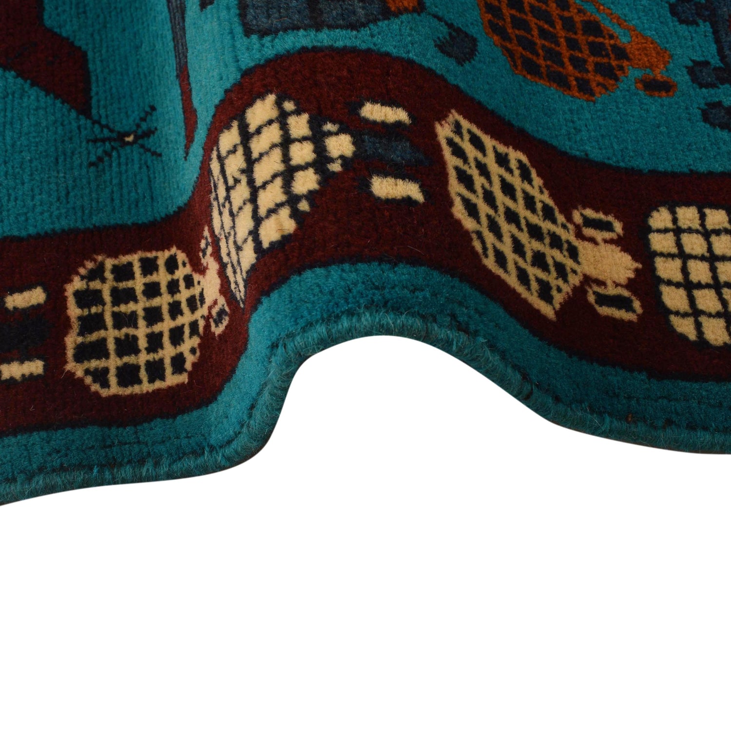 War Area Rug Handmade Blue Tank + Helicopter + Riffle 3x5 ft