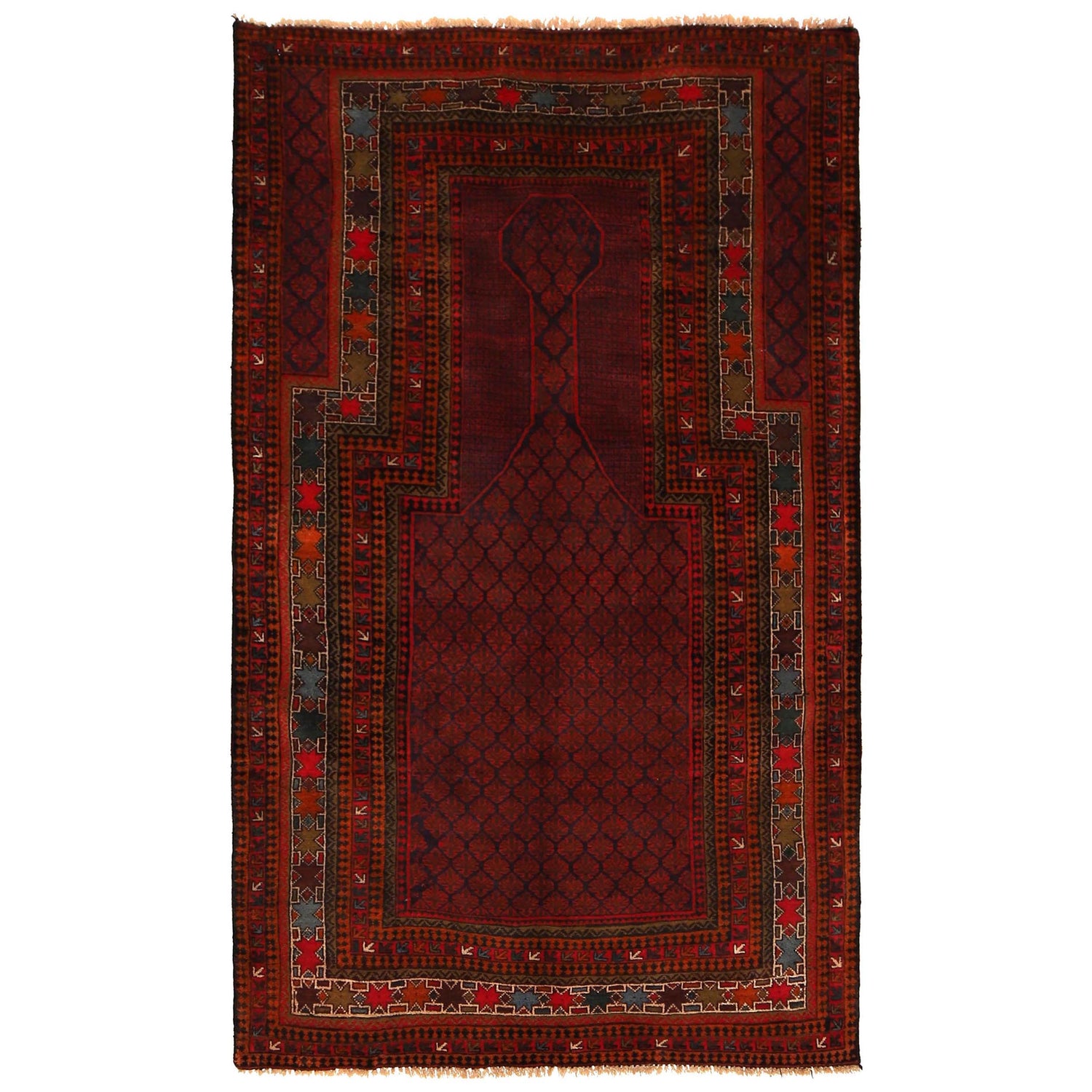 Baluchi Rug Handmade Red Prayer Design 3x5 ft
