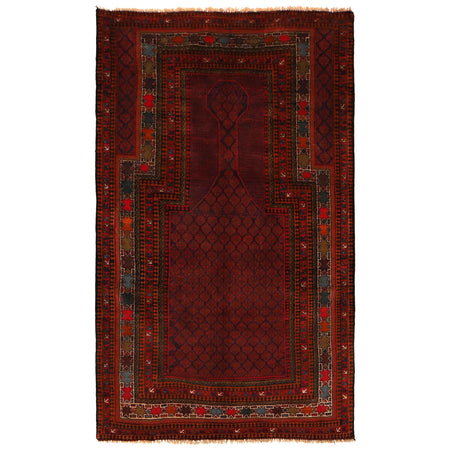 Baluchi Rug Handmade Red Prayer Design 3x5 ft
