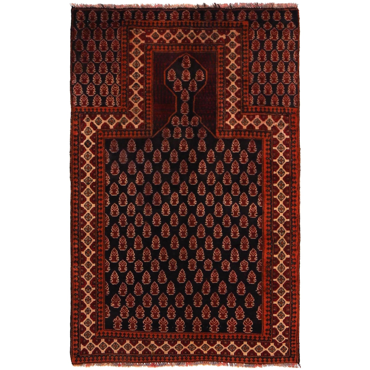 Baluchi Rug Handmade Multi Prayer Design 2x4 ft