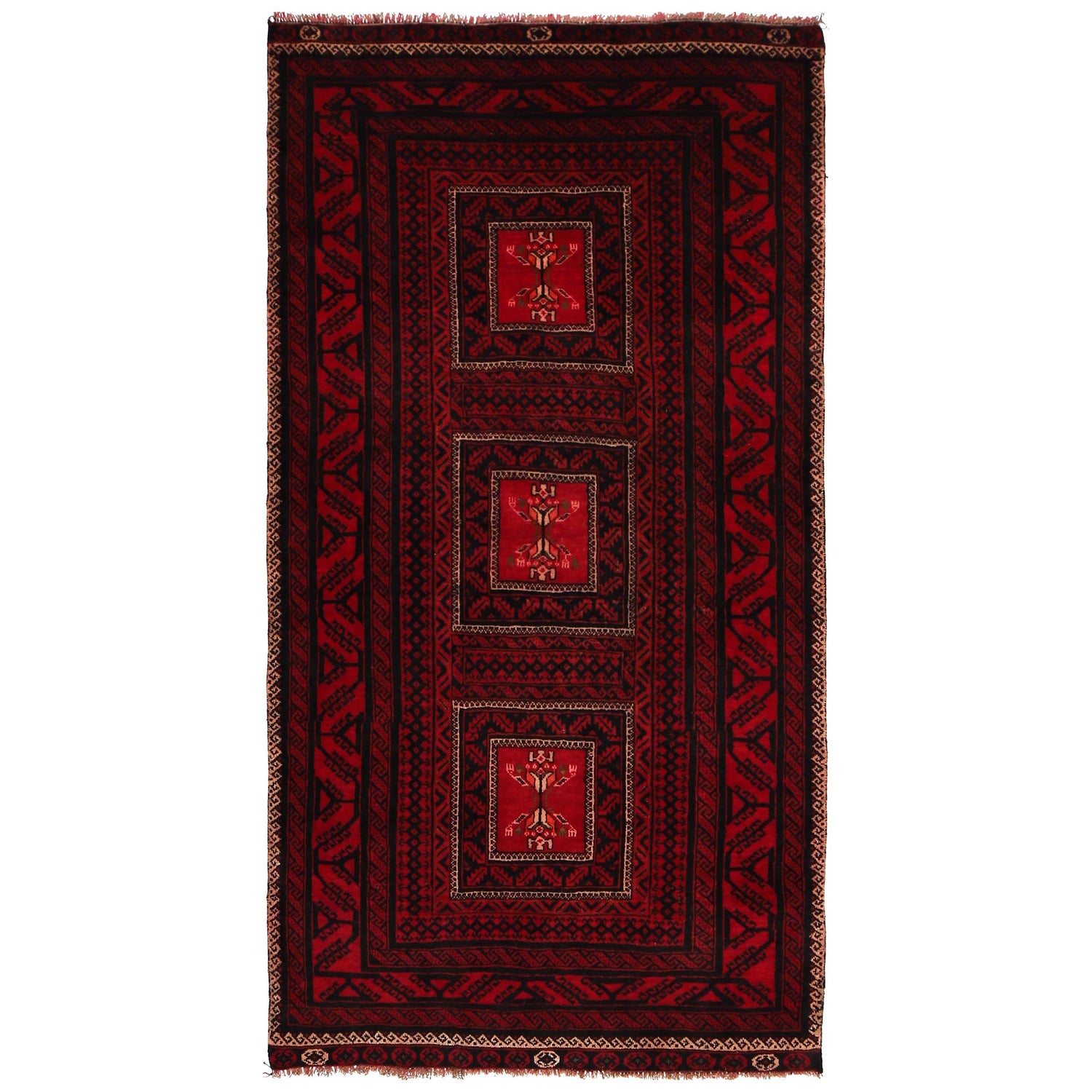 Baluchi Rug Handmade Red Geometric 4x6 ft