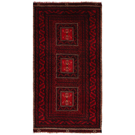Baluchi Rug Handmade Red Geometric 4x6 ft