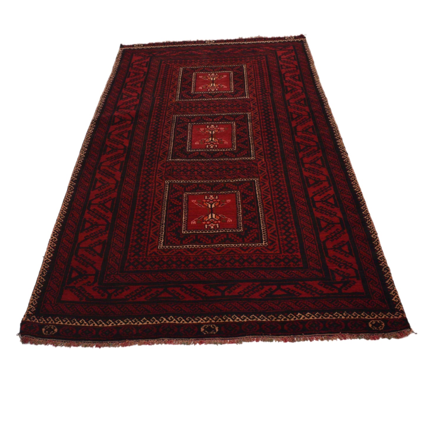Baluchi Rug Handmade Red Geometric 4x6 ft