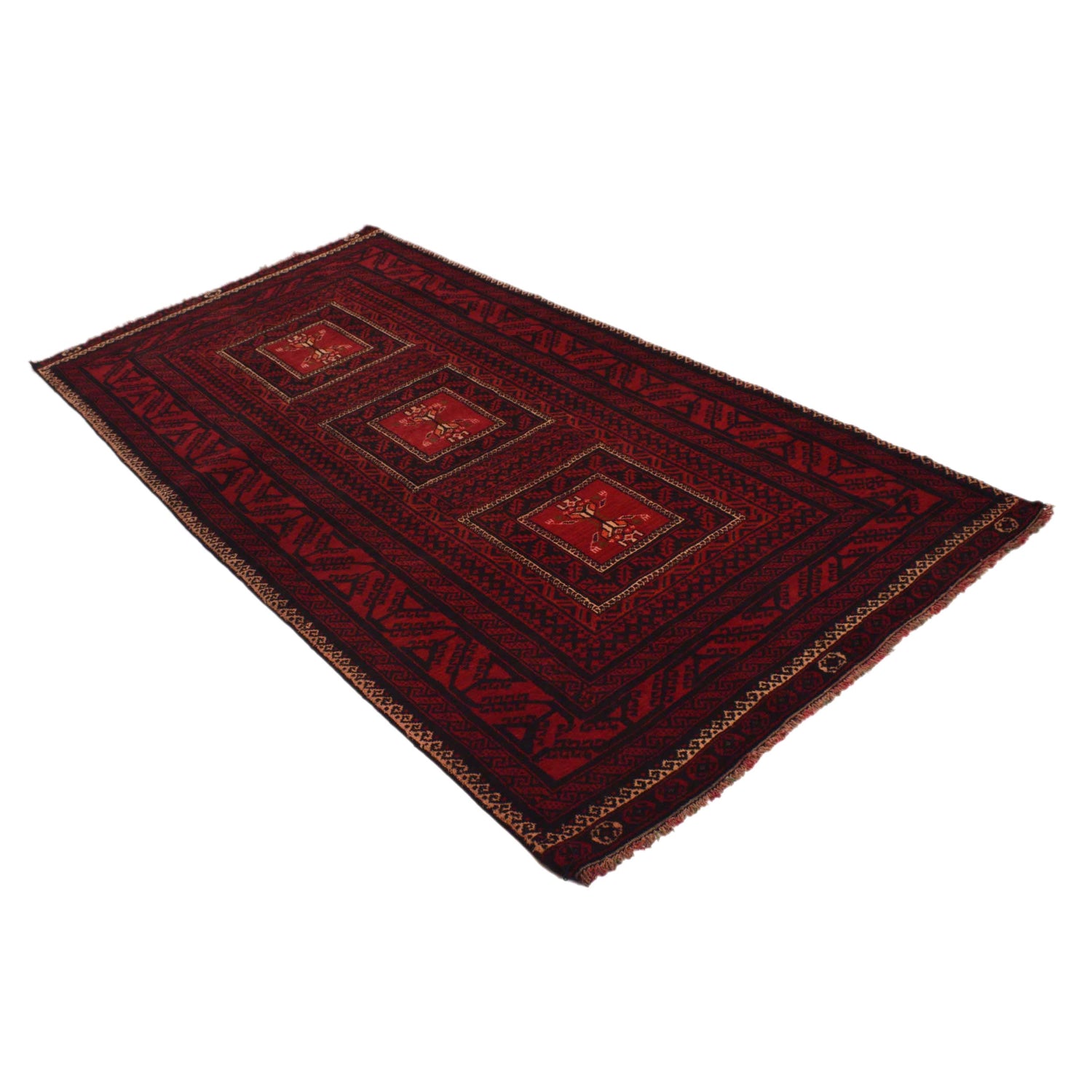 Baluchi Rug Handmade Red Geometric 4x6 ft