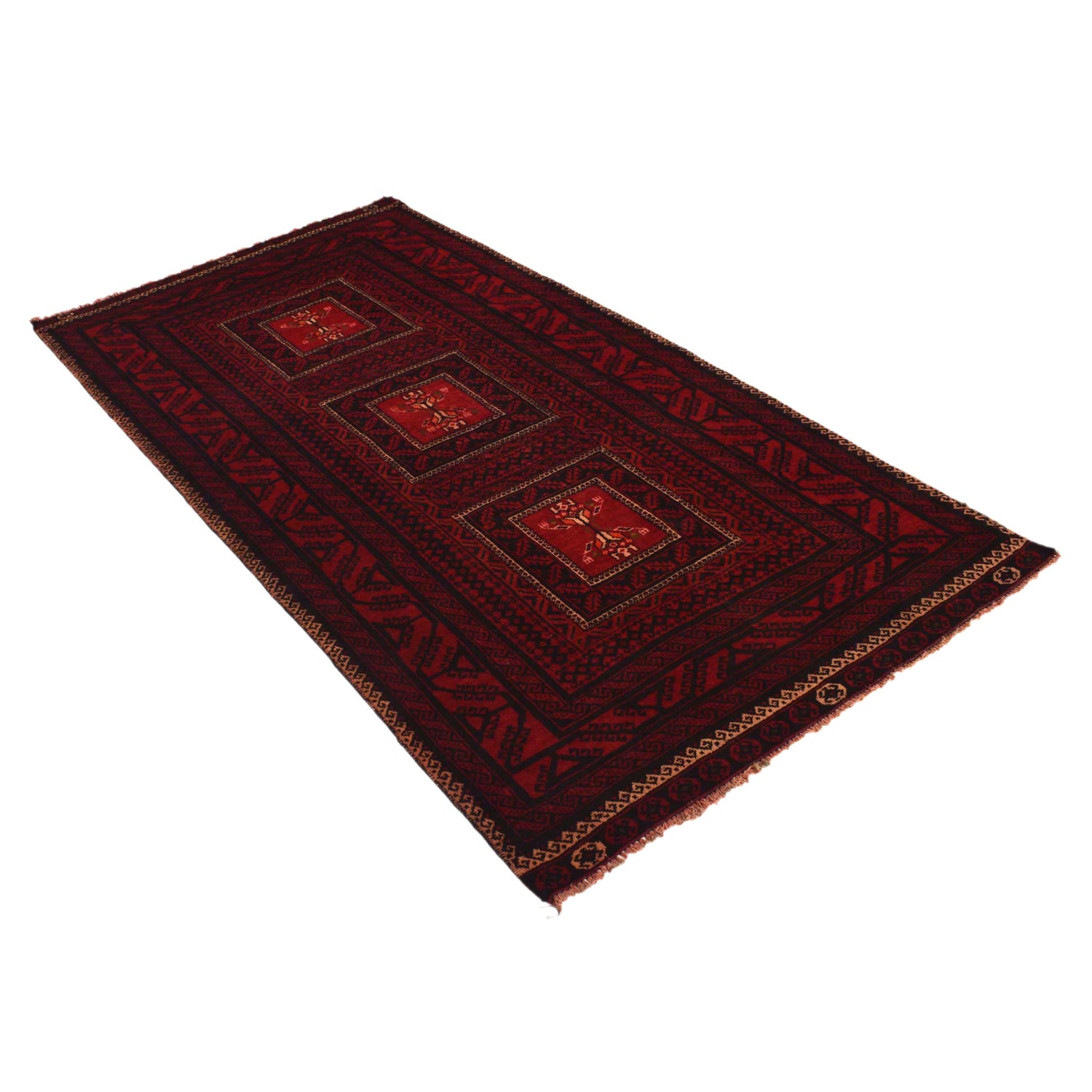 Baluchi Rug Handmade Red Geometric 4x6 ft