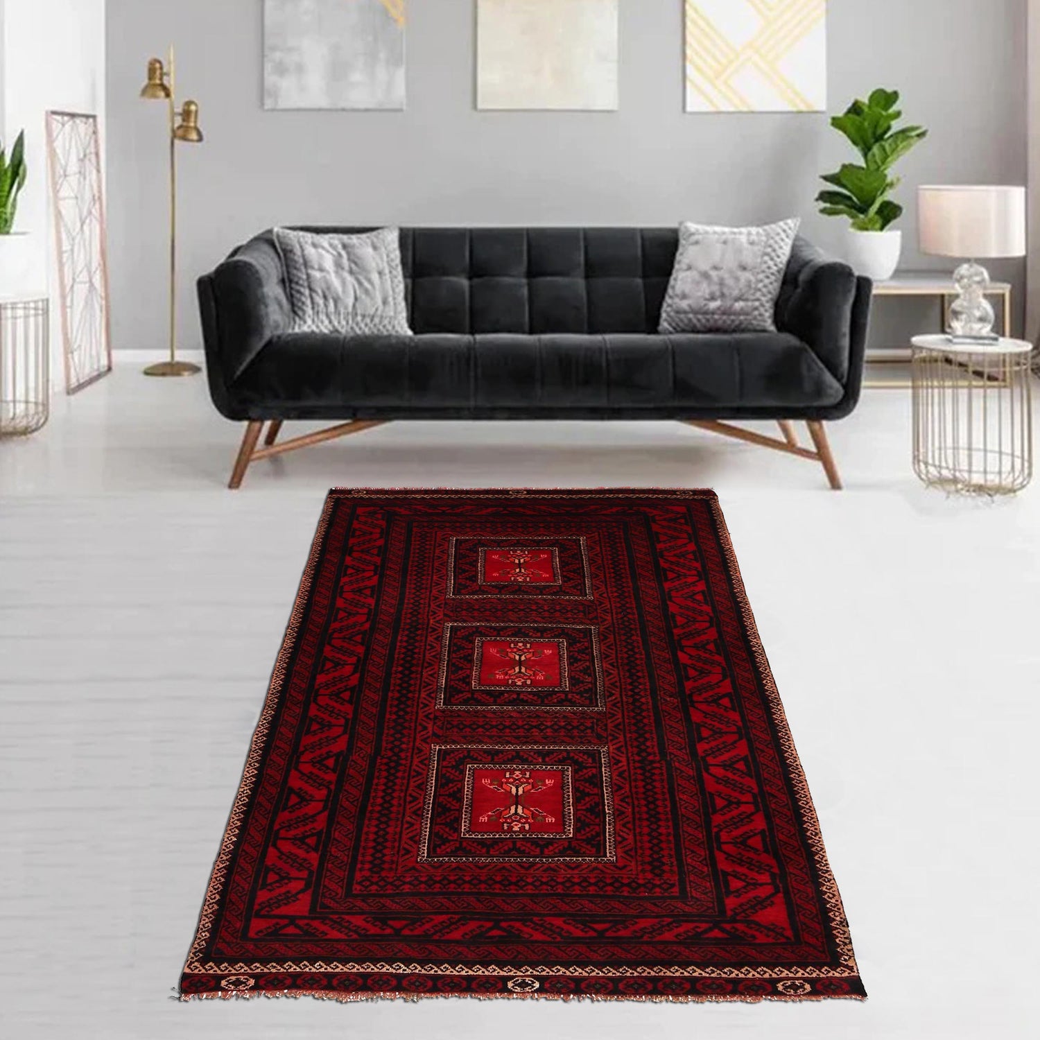 Baluchi Rug Handmade Red Geometric 4x6 ft