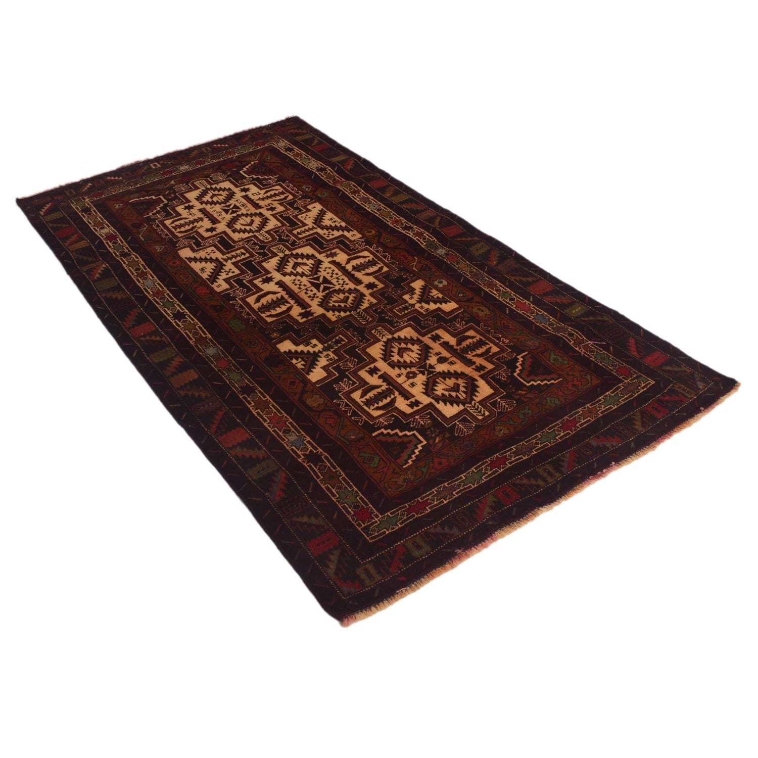 Baluchi Rug Handmade Multi Geometric 4x6 ft