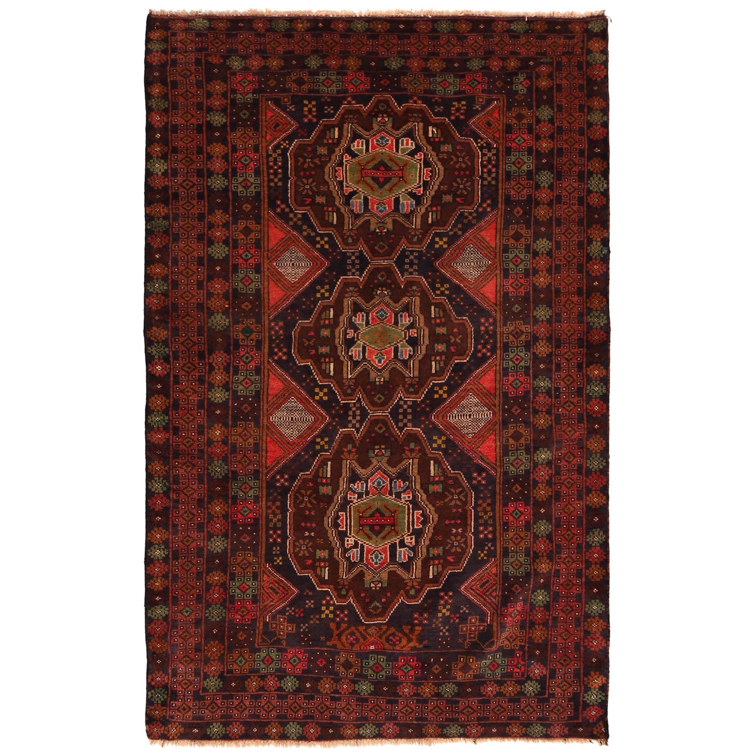 Baluchi Rug Handmade Multi Geometric 4x6 ft