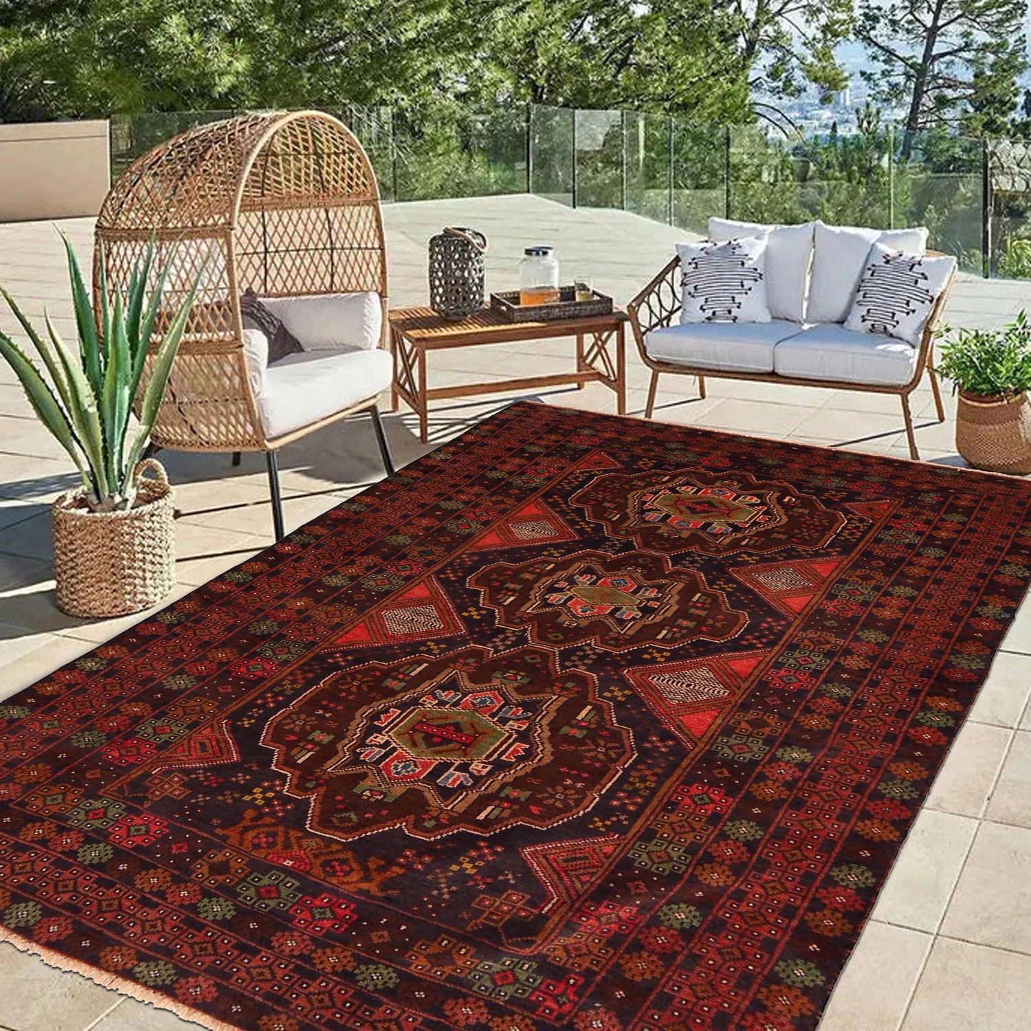 Baluchi Rug Handmade Multi Geometric 4x6 ft